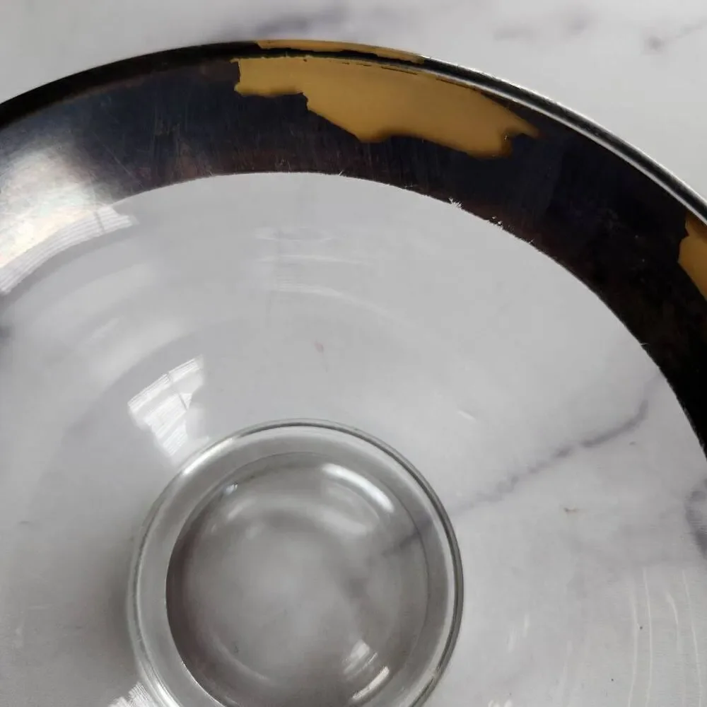 Arcoroc France clear glass bowl set silver chrome trim smook cooking